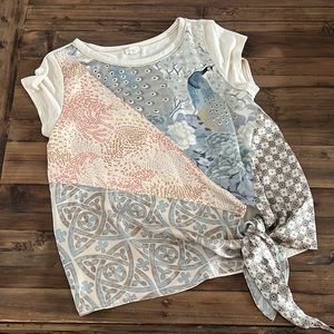 EUC Anthropologie Tiny brand mix media flamingo tie front top. Size Small